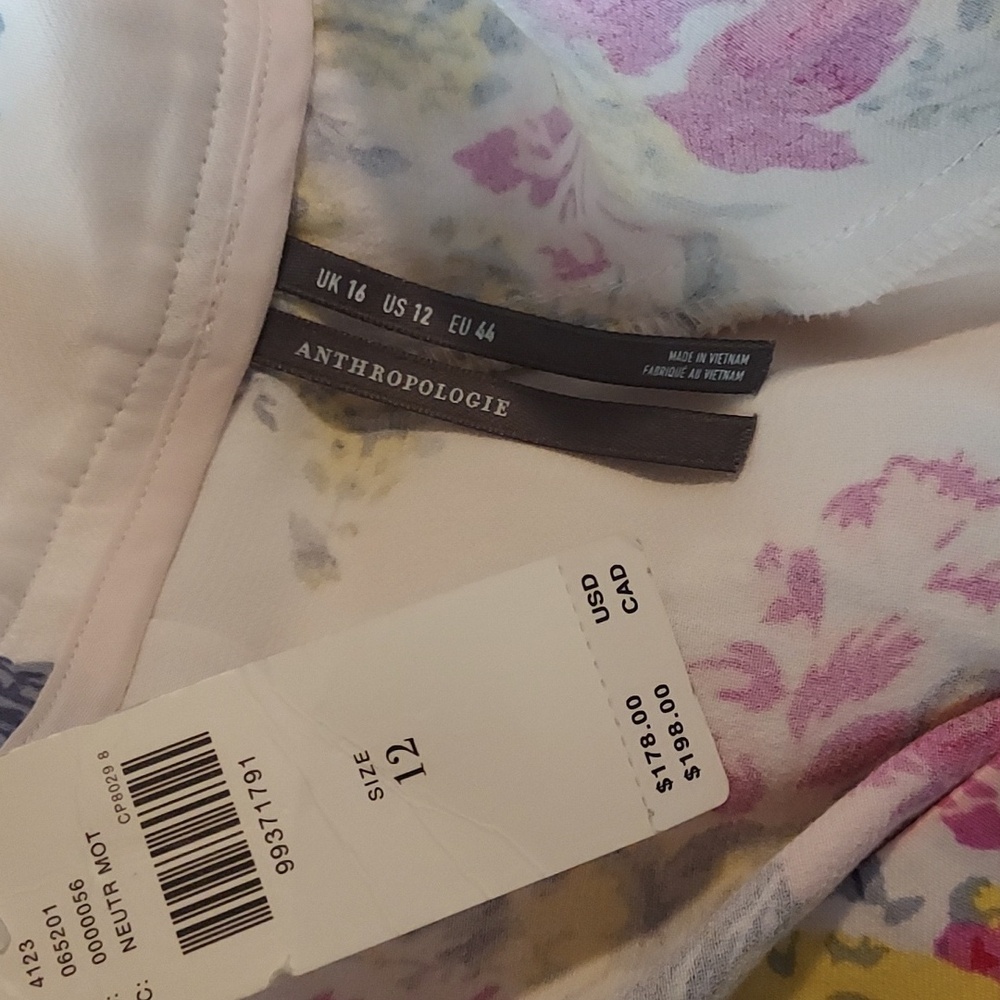 Anthropologie Pink and Cream Floral Lace Wide-Leg High Waist Satin Pants Sz-12 - Picture 11 of 13
